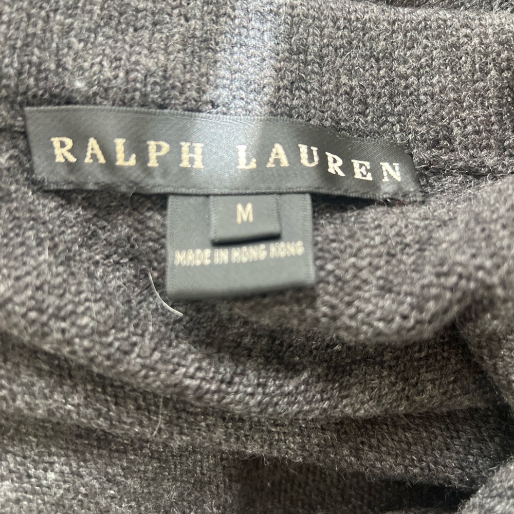Ralph Lauren Cashmere-Blend Hooded Scarf – Charcoal Gray, Crest Detail - Picture 2 of 5